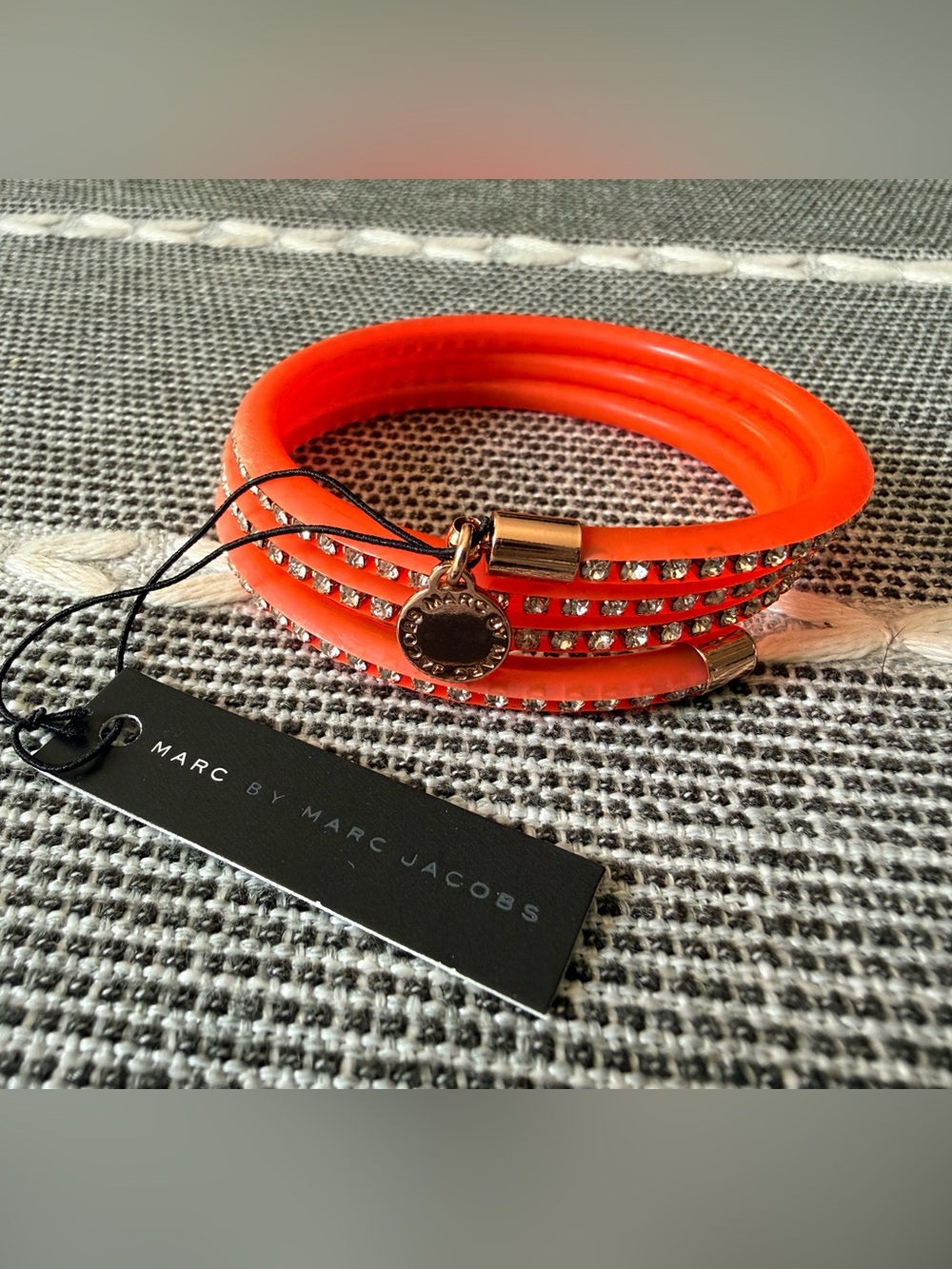 Marc Jacobs Bright Orange Crystal Multi-Row Wrap Bracelet—silicone wrap style